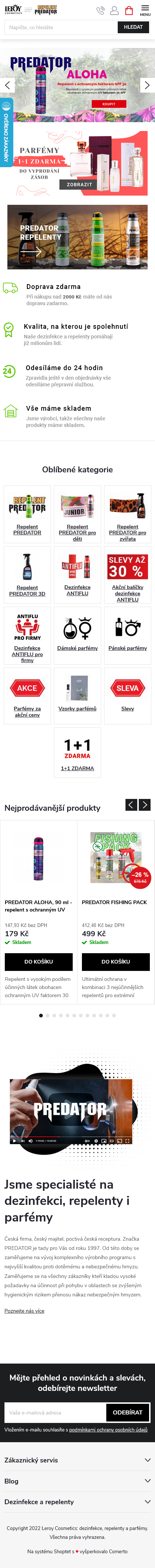 Tvorba nového e-shopu REPELENT PREDATOR - Screenshot mobilní verze