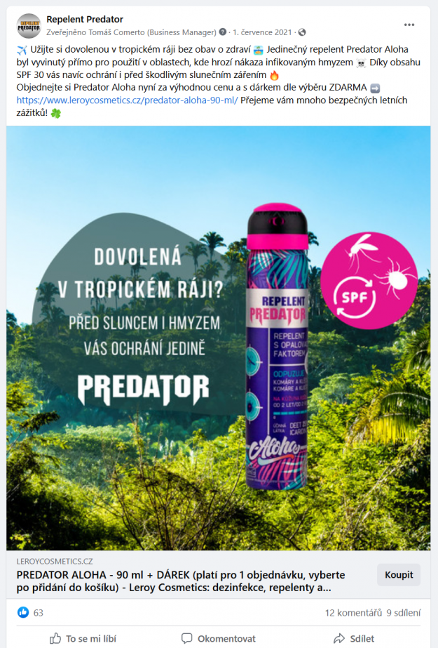 Full service online marketingu – Repelent Predator - Rešení