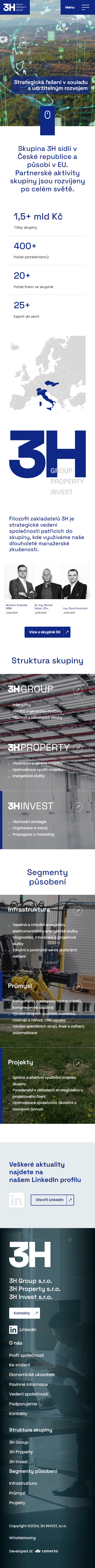Nový brandový web skupiny 3H (Group, Property, Invest) - Screenshot mobilní verze