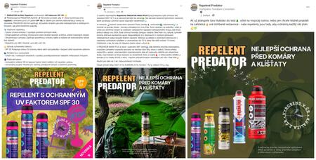 Full service online marketingu – Repelent Predator | Facebookové příspěvky doplněné ilustračními grafickými prvky